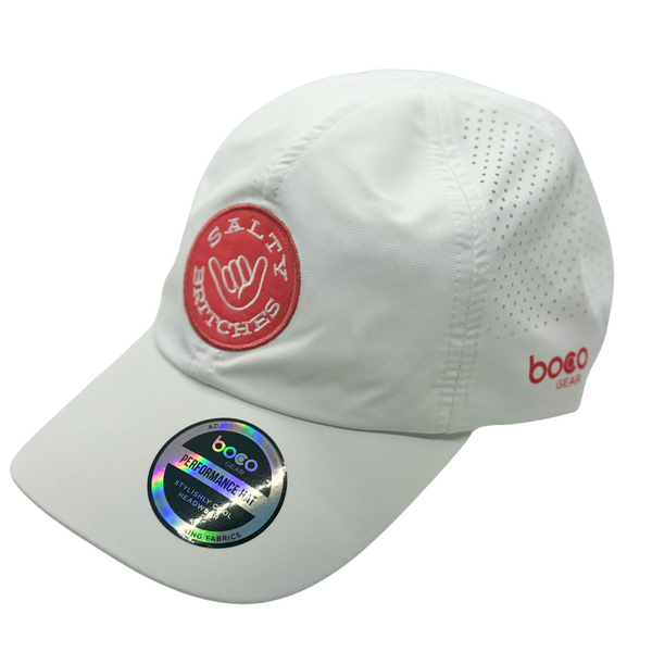 NEW Salty Elite White Laser Cut Hat by Boco with Pink Salty Patch