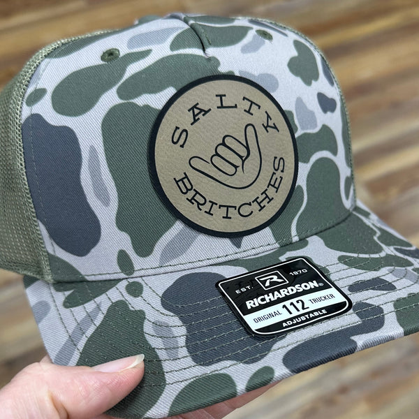 NEW Old School Green Duck Camo with Leather Patch Hat