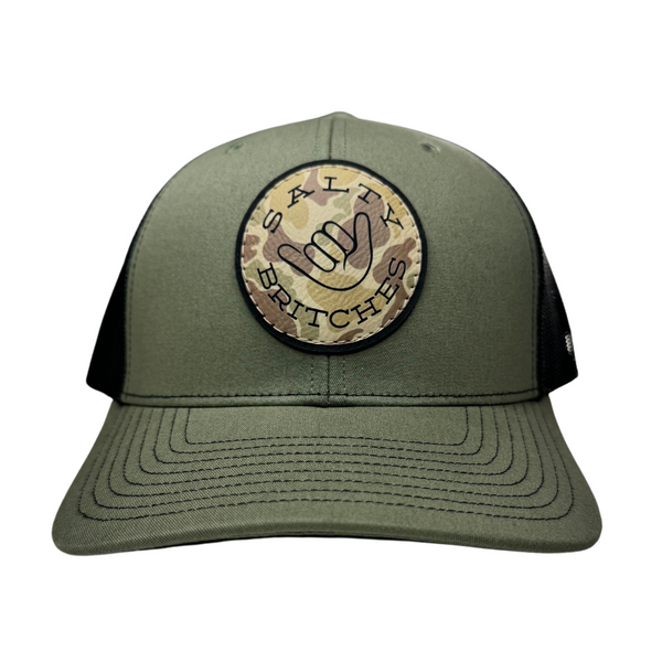 Salty Britches Forest Green Snapback Hat with Camo Round Logo