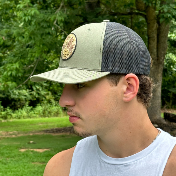 Salty Britches Forest Green Snapback Hat with Camo Round Logo