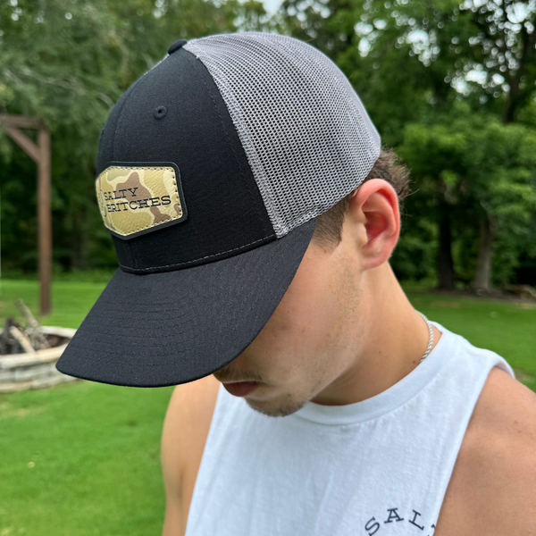 Salty Britches Richardson 115 Hat with horizontal logo in camo