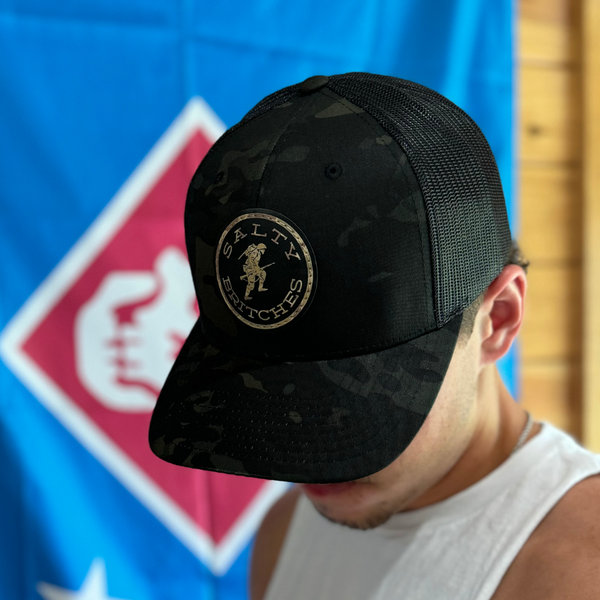 Salty Britches Multicam Snapback Hat with Soldier Logo hat Salty Britches Multicam Snapback Hat with Soldier Logo hat